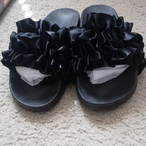 Black satin slides